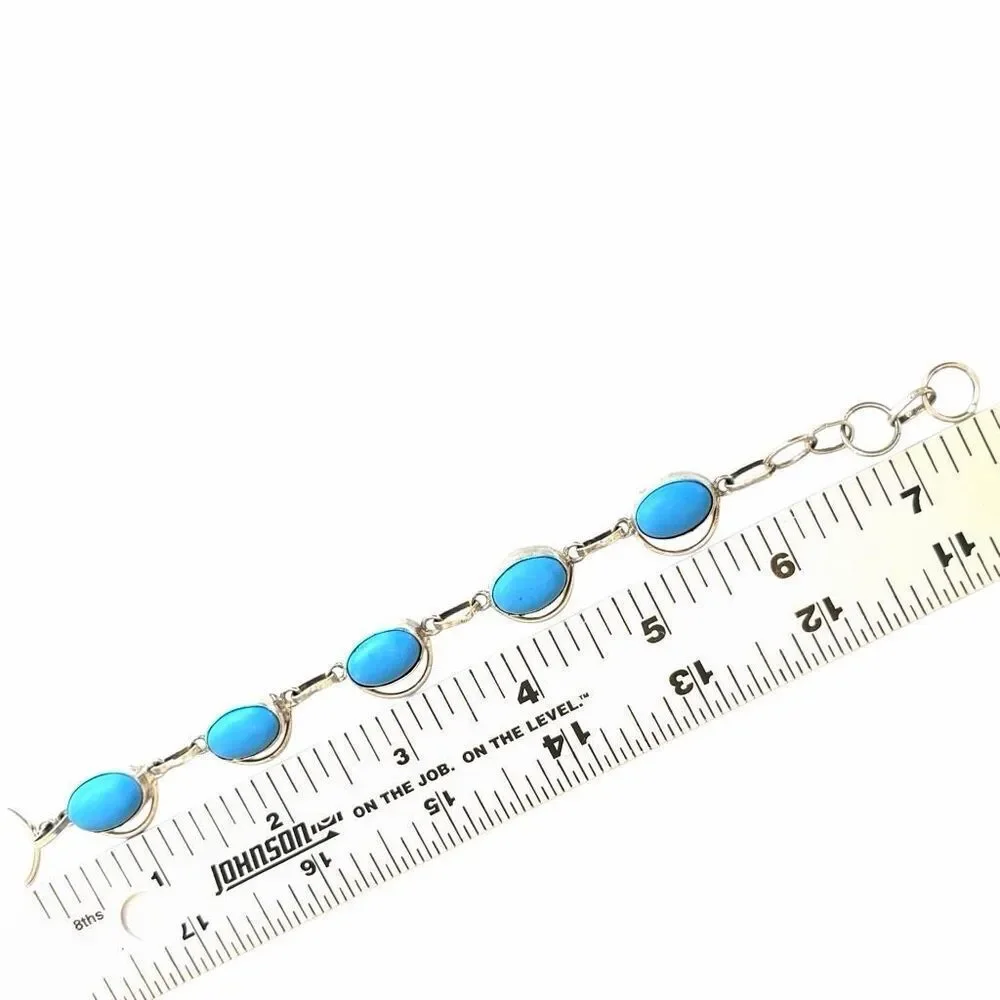 Silver Turquoise tone Link Bracelet silver tone